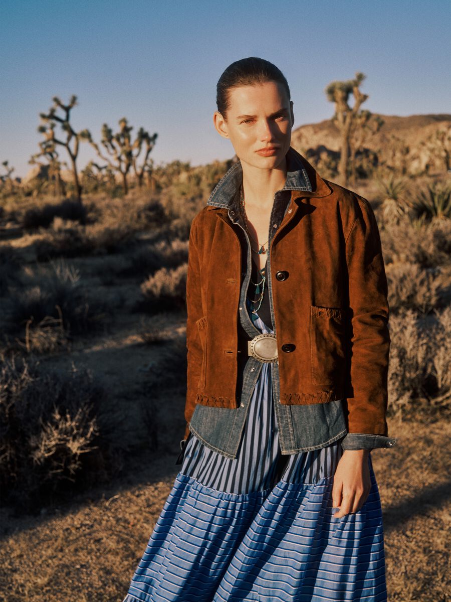 Brown Regular Fit Genuine Leather Blazer_0