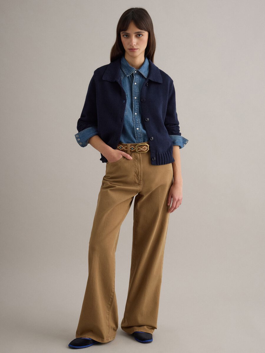 Blue cotton cardigan with polo collar, regular fit_1