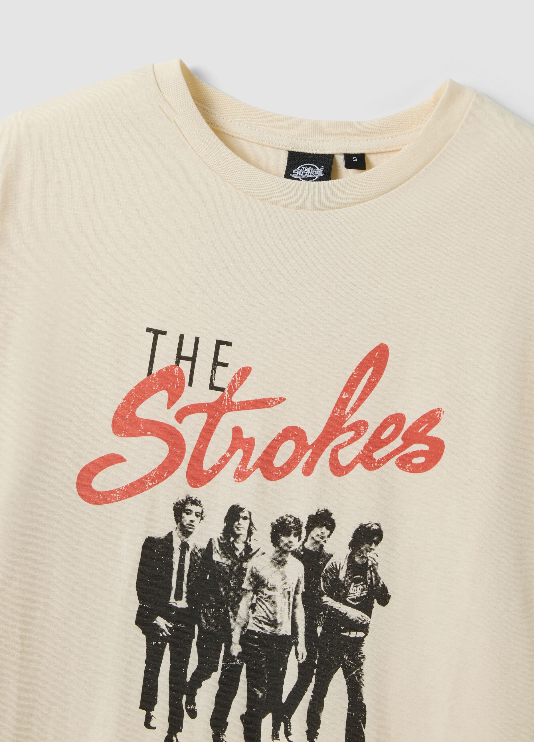 Beiges T-Shirt aus reiner Baumwolle mit Oversize-Print, Relaxed Fit