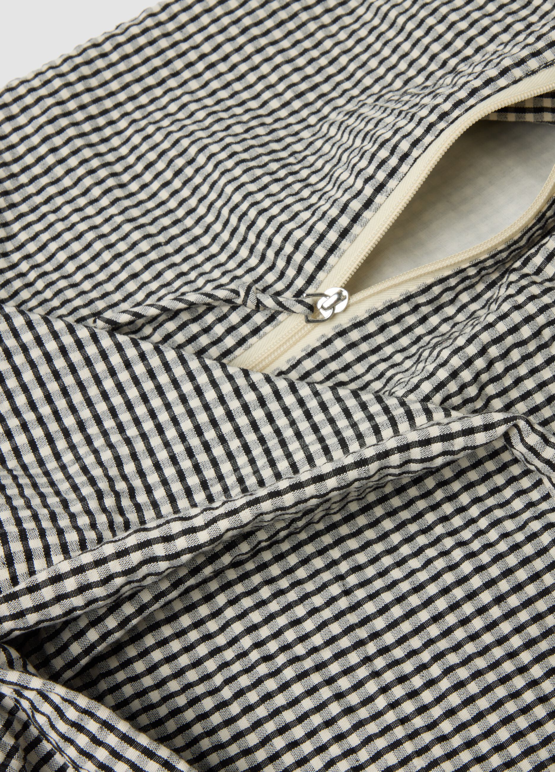 Blue cotton-blend check shoulder bag