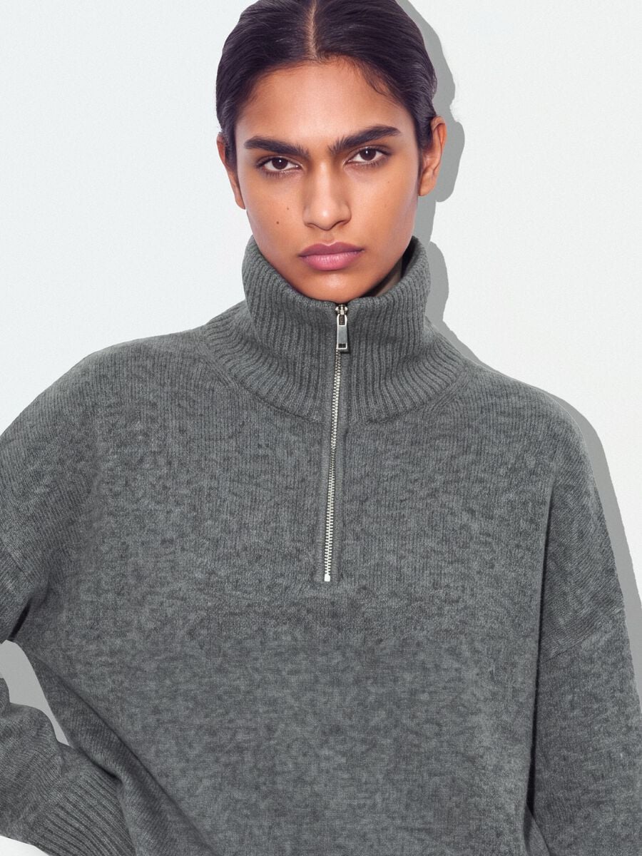 Grey half-zip stretch wool jumper_0