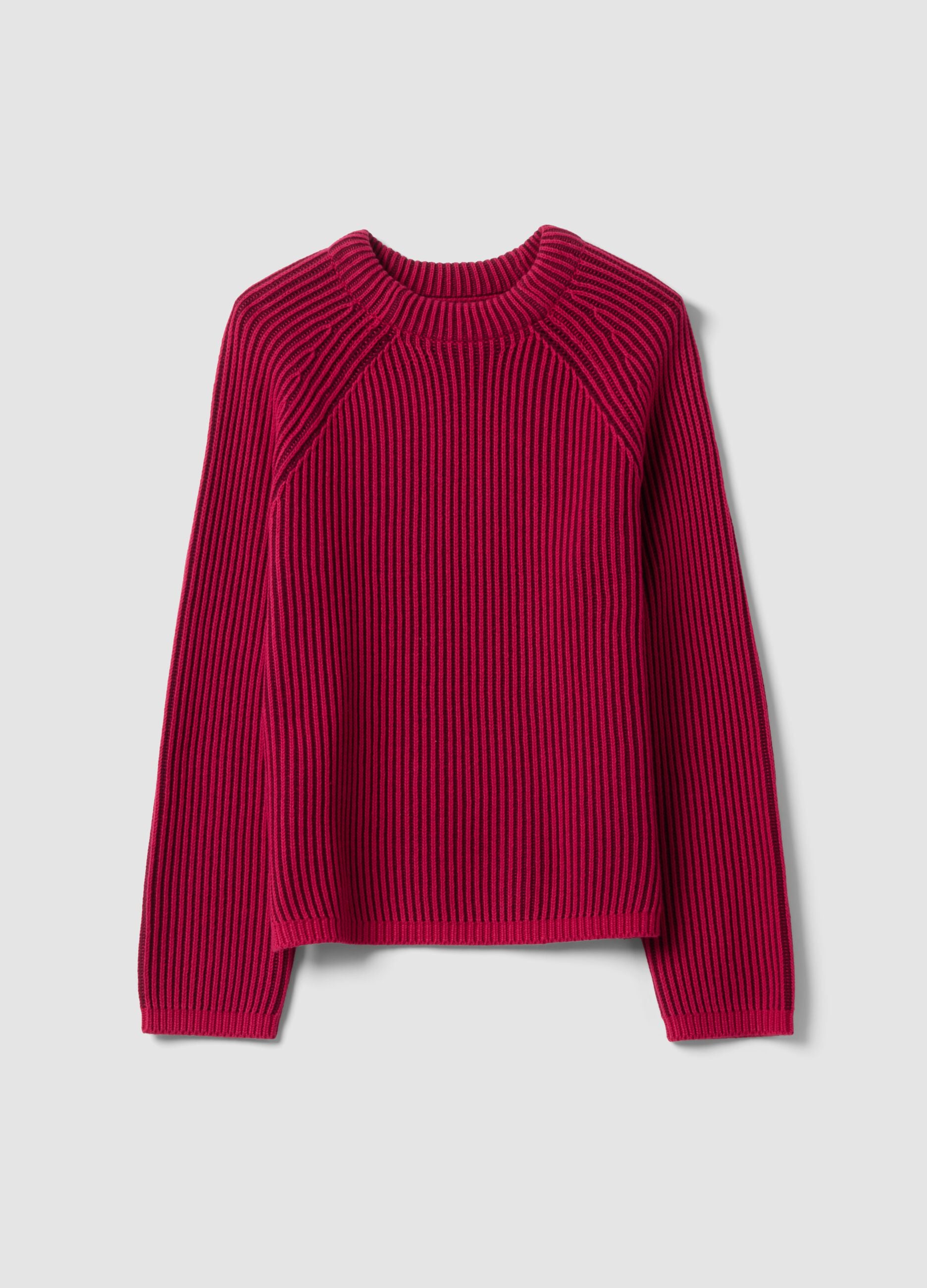 Mehrfarbiger Rippstrick-Pullover aus reiner Baumwolle mit Rundhals, Regular Fit