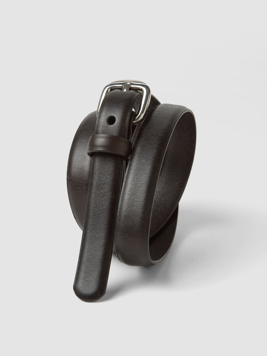 Brown genuine leather belt with metal buckle_2