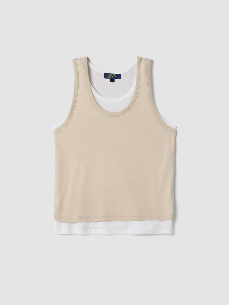 Beige regular-fit viscose-blend tank top_4