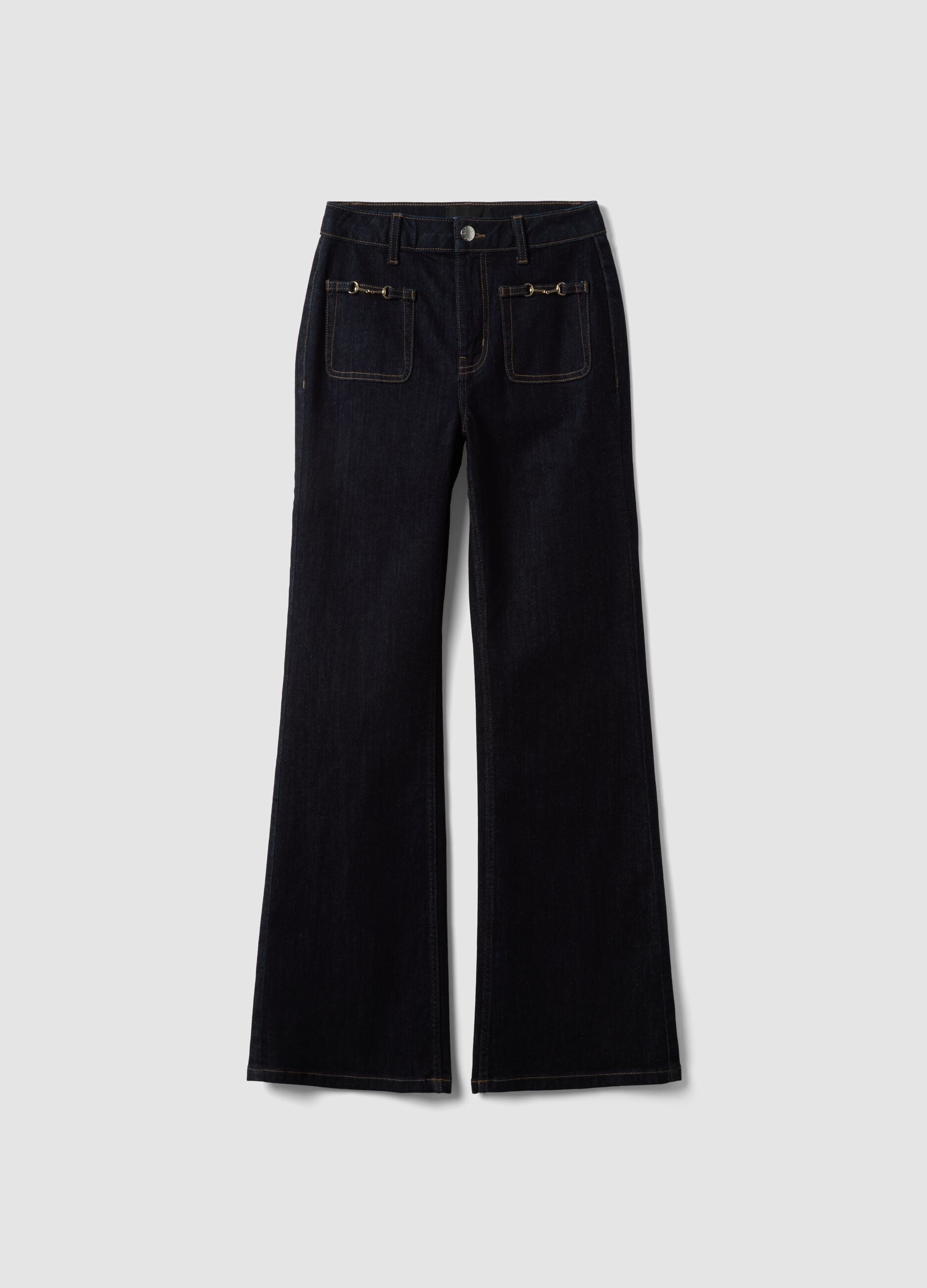 Blaue Flare-Jeans aus Stretch-Baumwolle