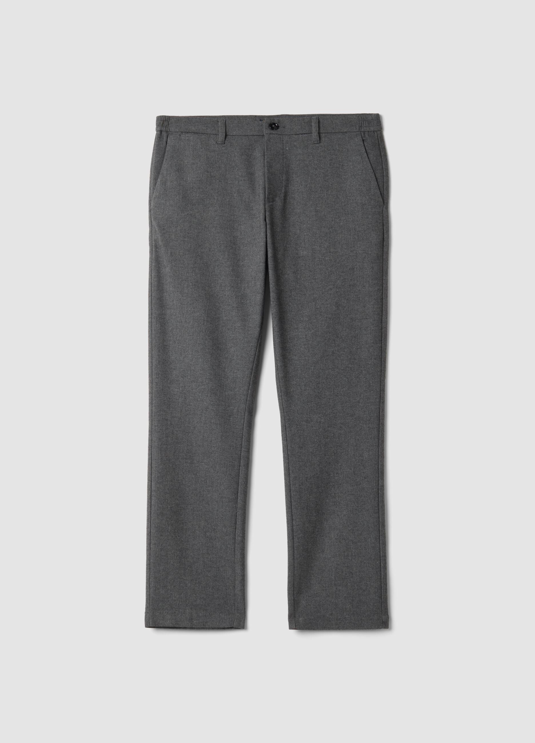 Pantaloni chino grigio melange in misto viscosa elasticizzata regular fit