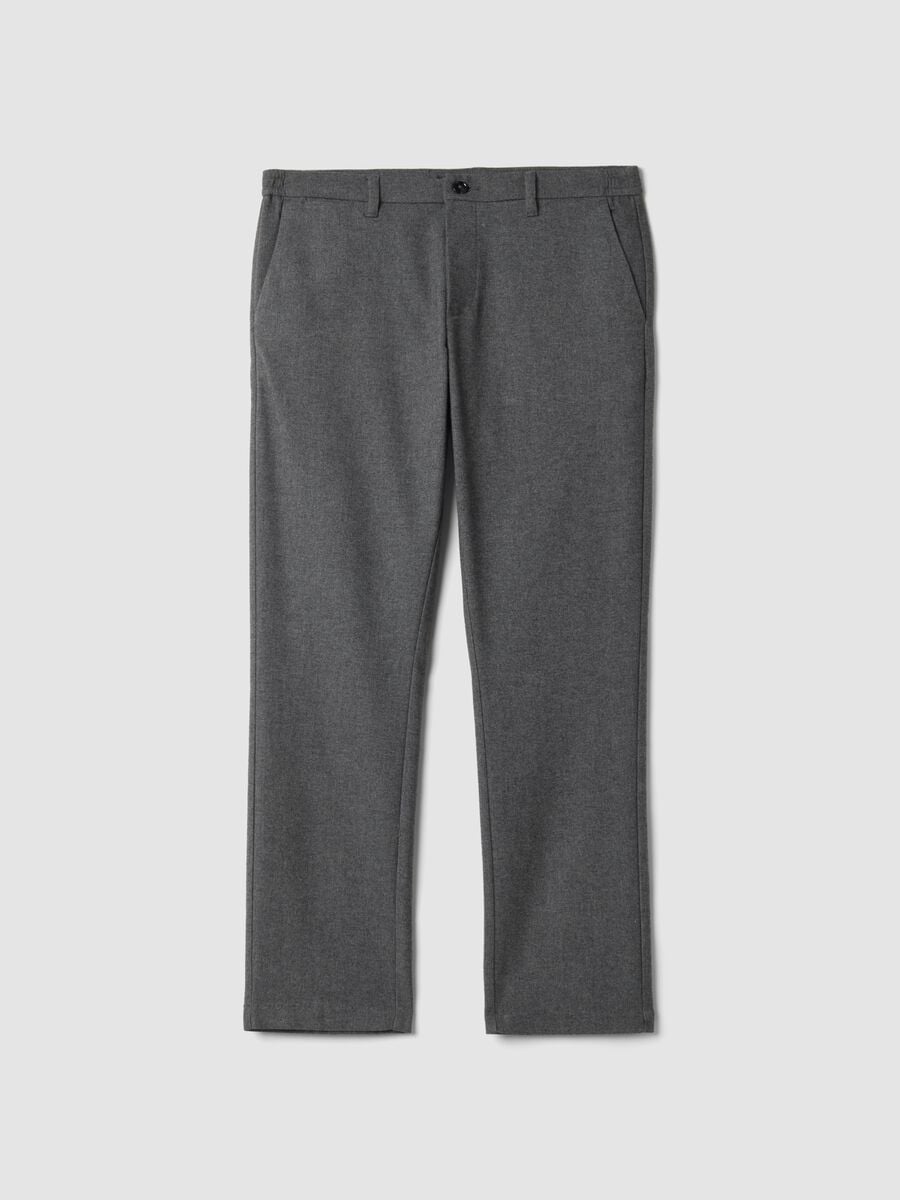 Pantaloni chino grigio melange in misto viscosa elasticizzata regular fit_0