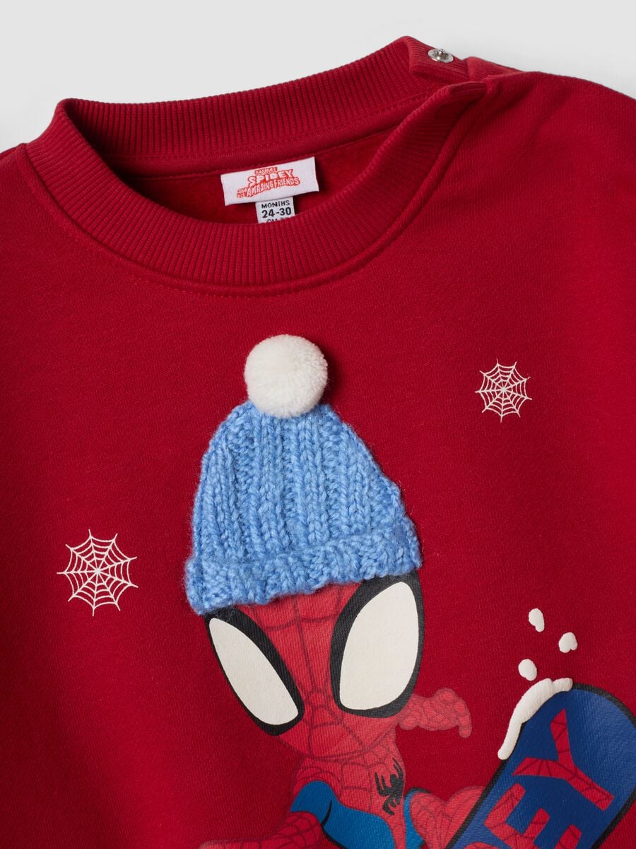 Crvena pamučna sweatshirt majica mje&scaron;avine s okruglim izrezom i MARVEL Spider-Man printom_2