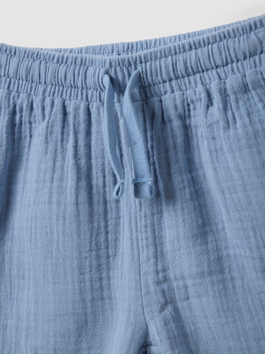 Blue and white pure cotton set with shirt and shorts_3