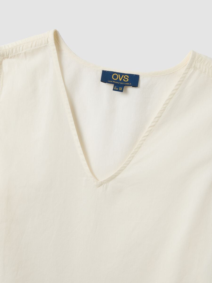 White pure cotton V-neck blouse_5