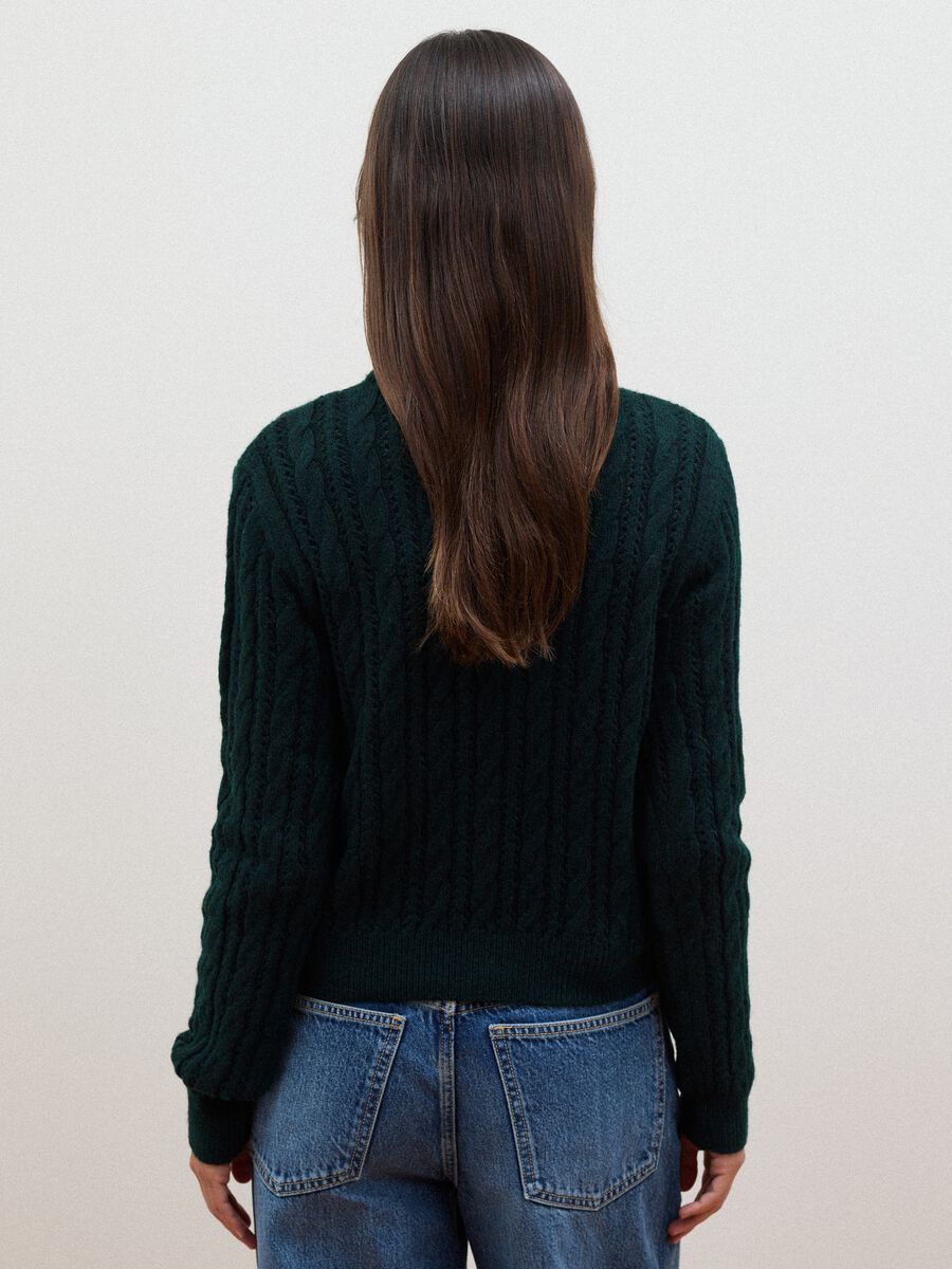 Green crew-neck cable-knit wool-blend jumper, regular fit_3