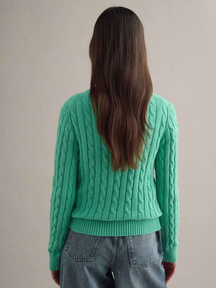 Green pure cotton regular fit sweater with cable knit_2