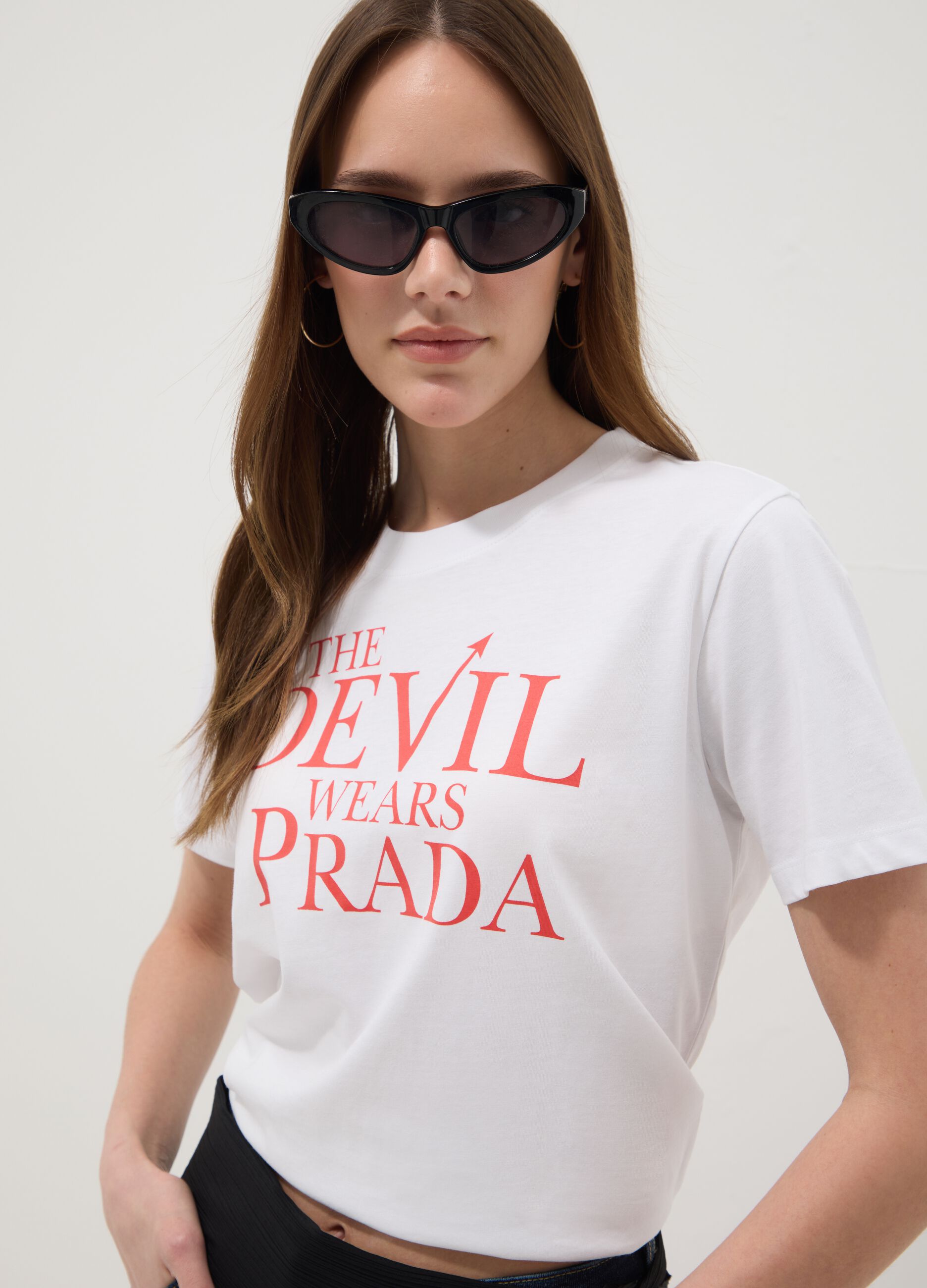 Camiseta blanca de algod&oacute;n puro regular fit 'The Devil wears Prada'