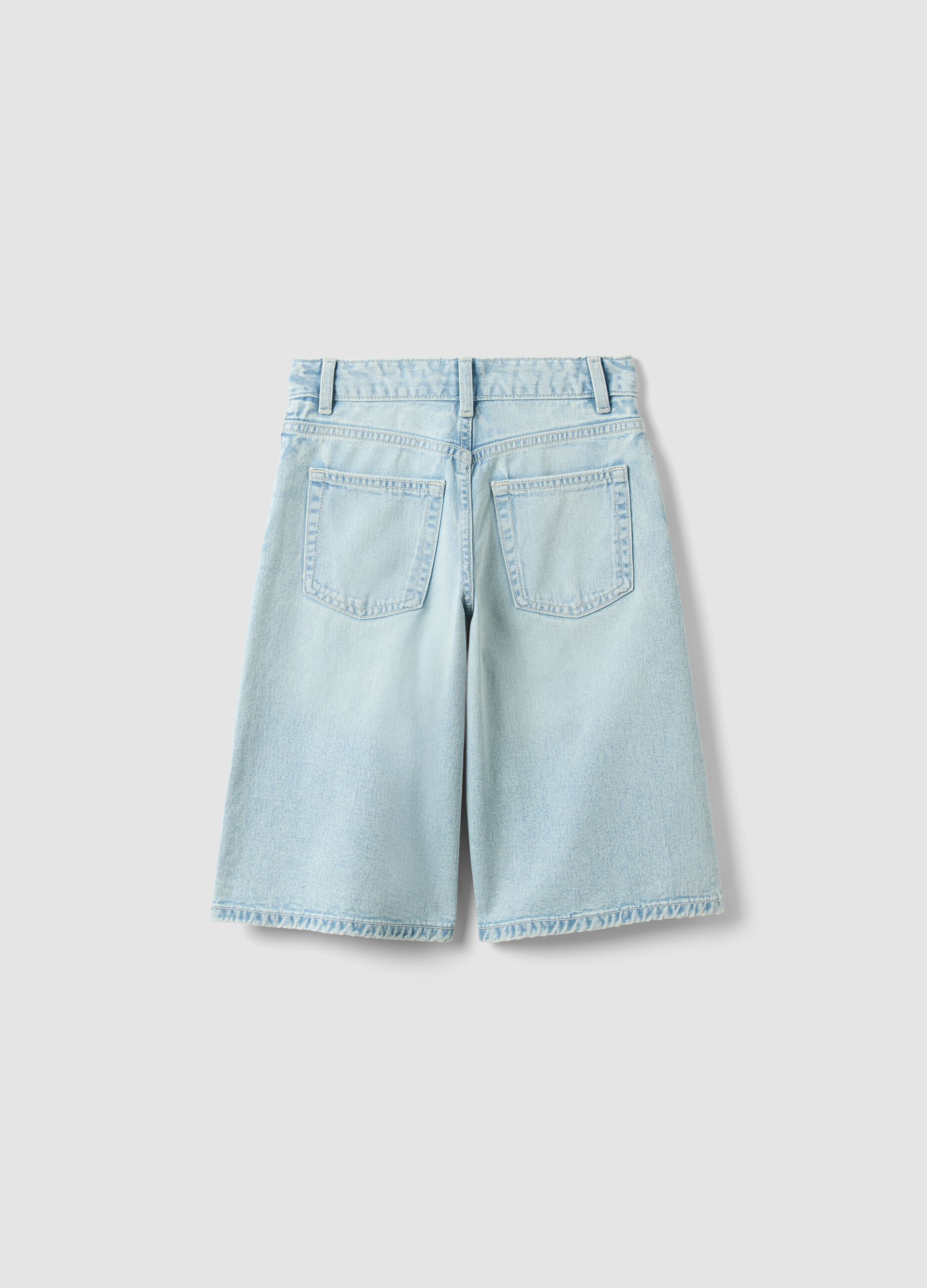 Light blue pure cotton denim shorts for girls, straight fit