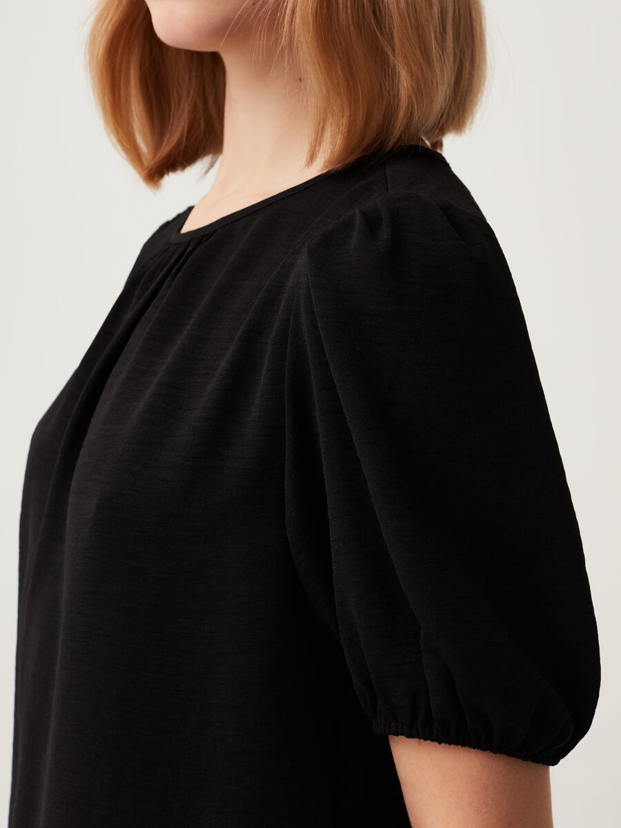 Cotton crêpe blouse with puff sleeves_3