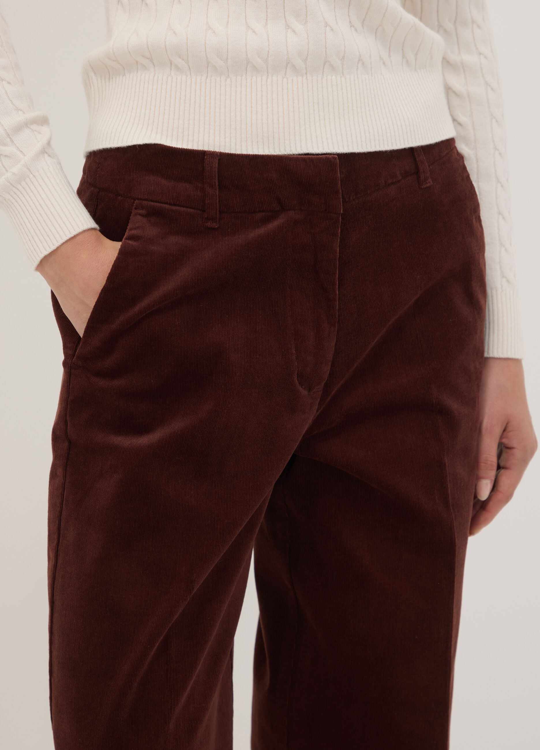 Cal&ccedil;as The Iconic Pants castanhas em algod&atilde;o el&aacute;stico canelado, corte reto