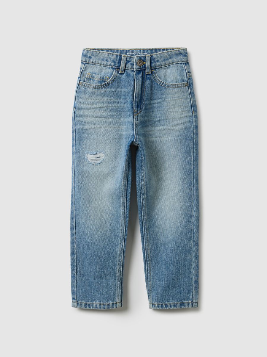 Regular fit blue denim jeans in cotton blend for children_0