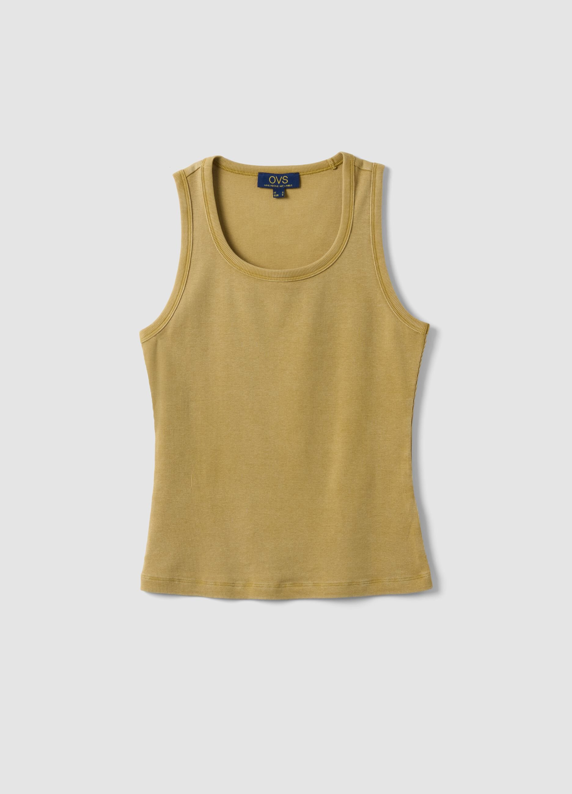 Yellow stretch cotton vest top, regular fit