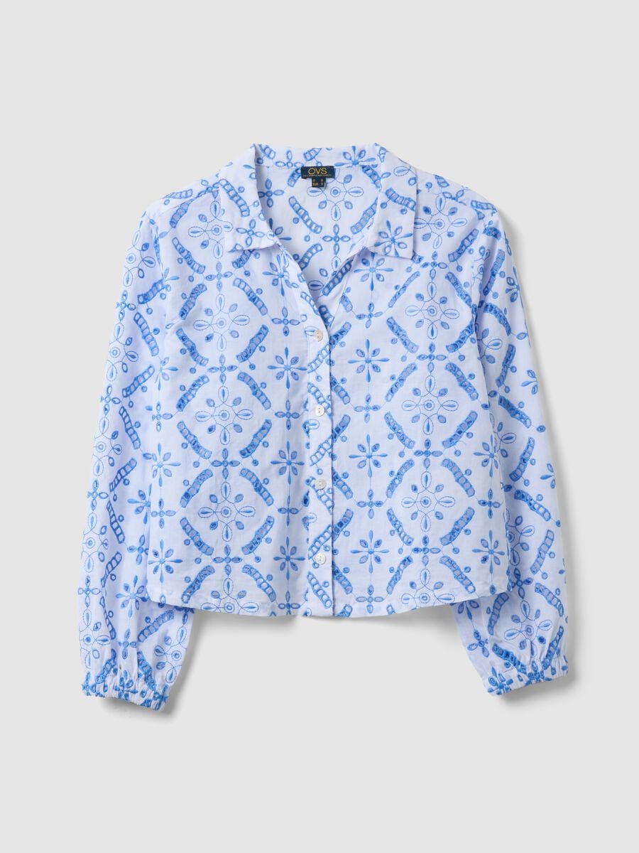 Blue organic cotton shirt with all-over print_0