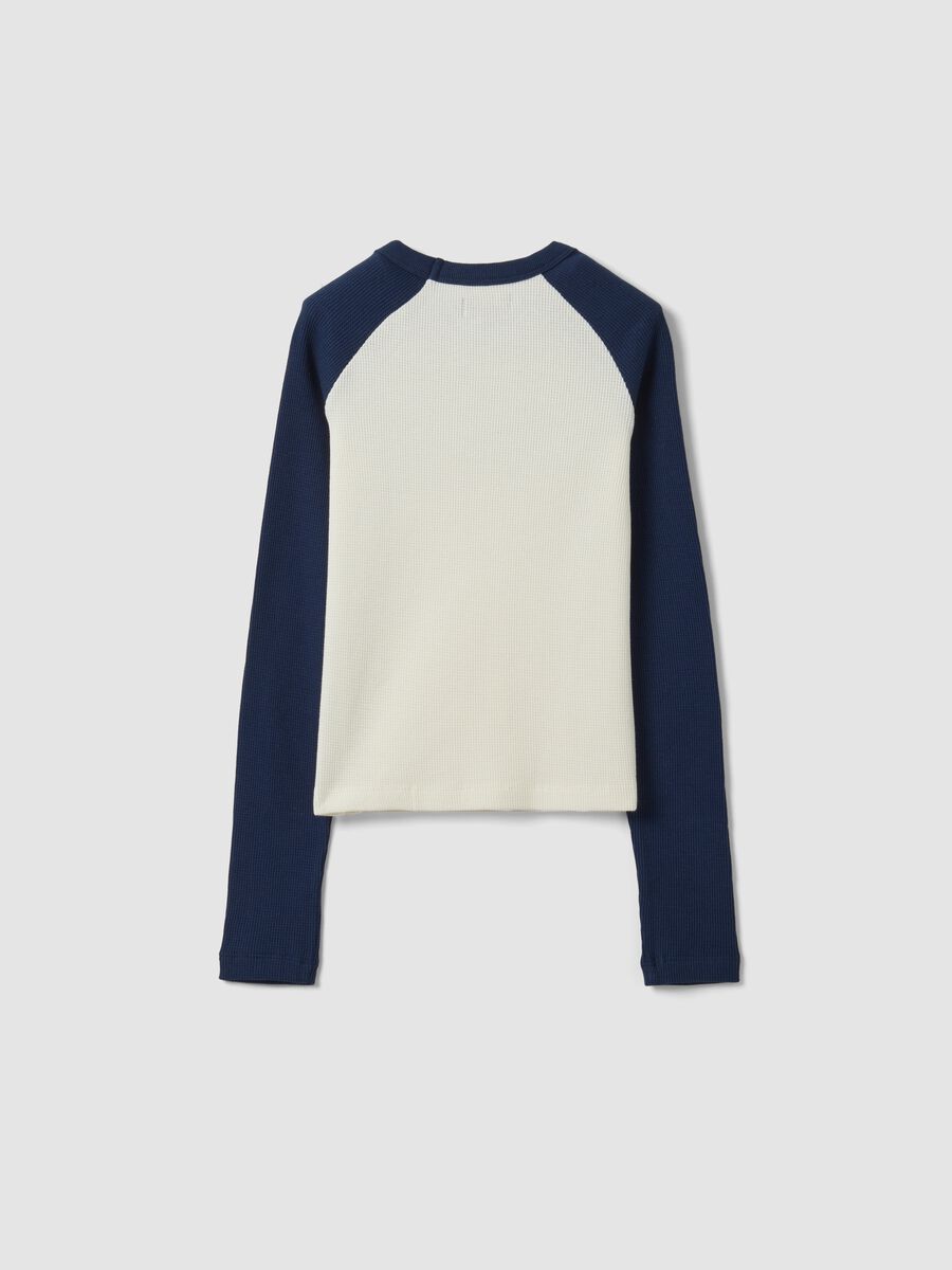 Blue stretch cotton T-shirt with contrast sleeves for girls_5