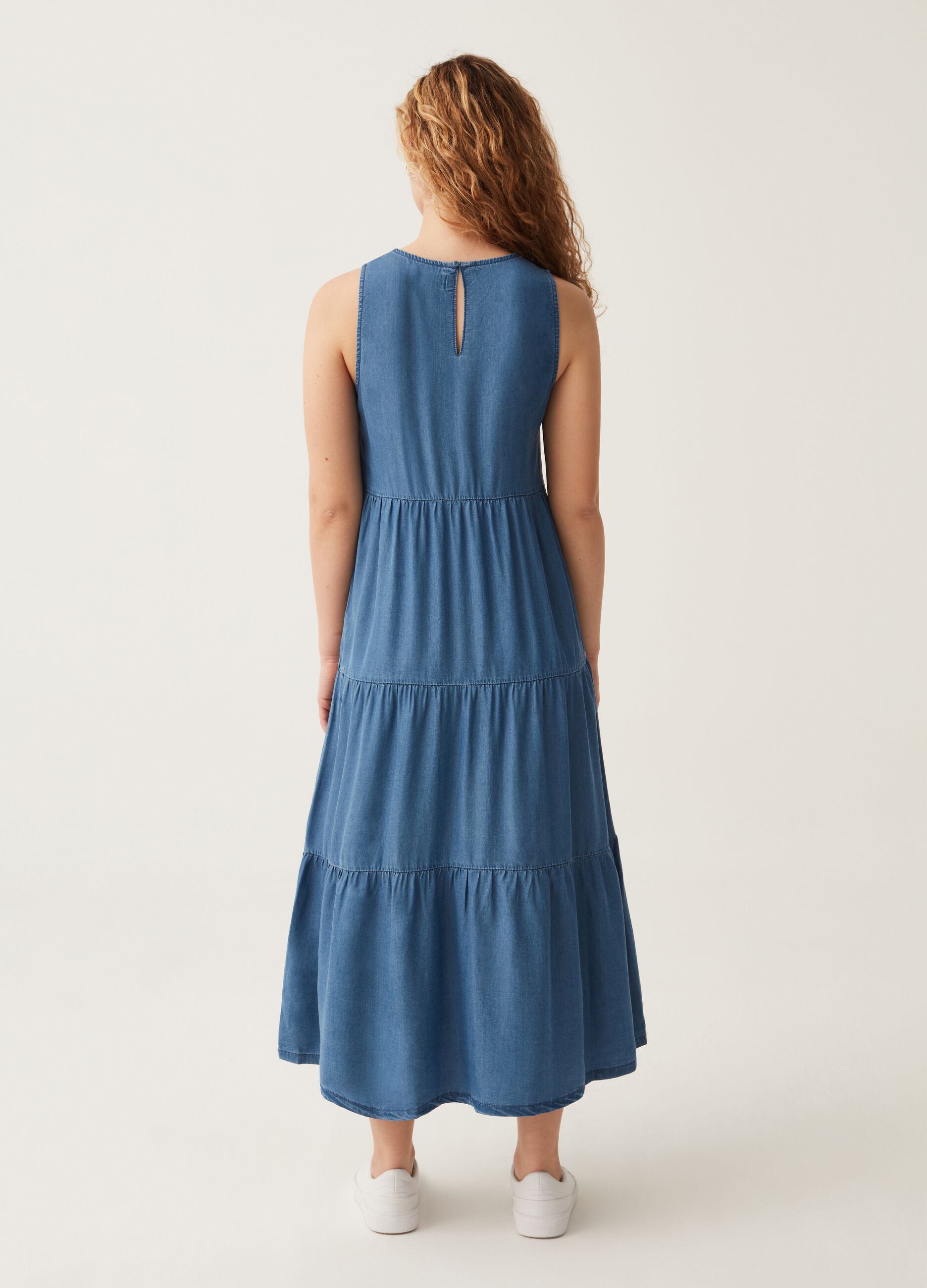 Tiered dress with denim effect