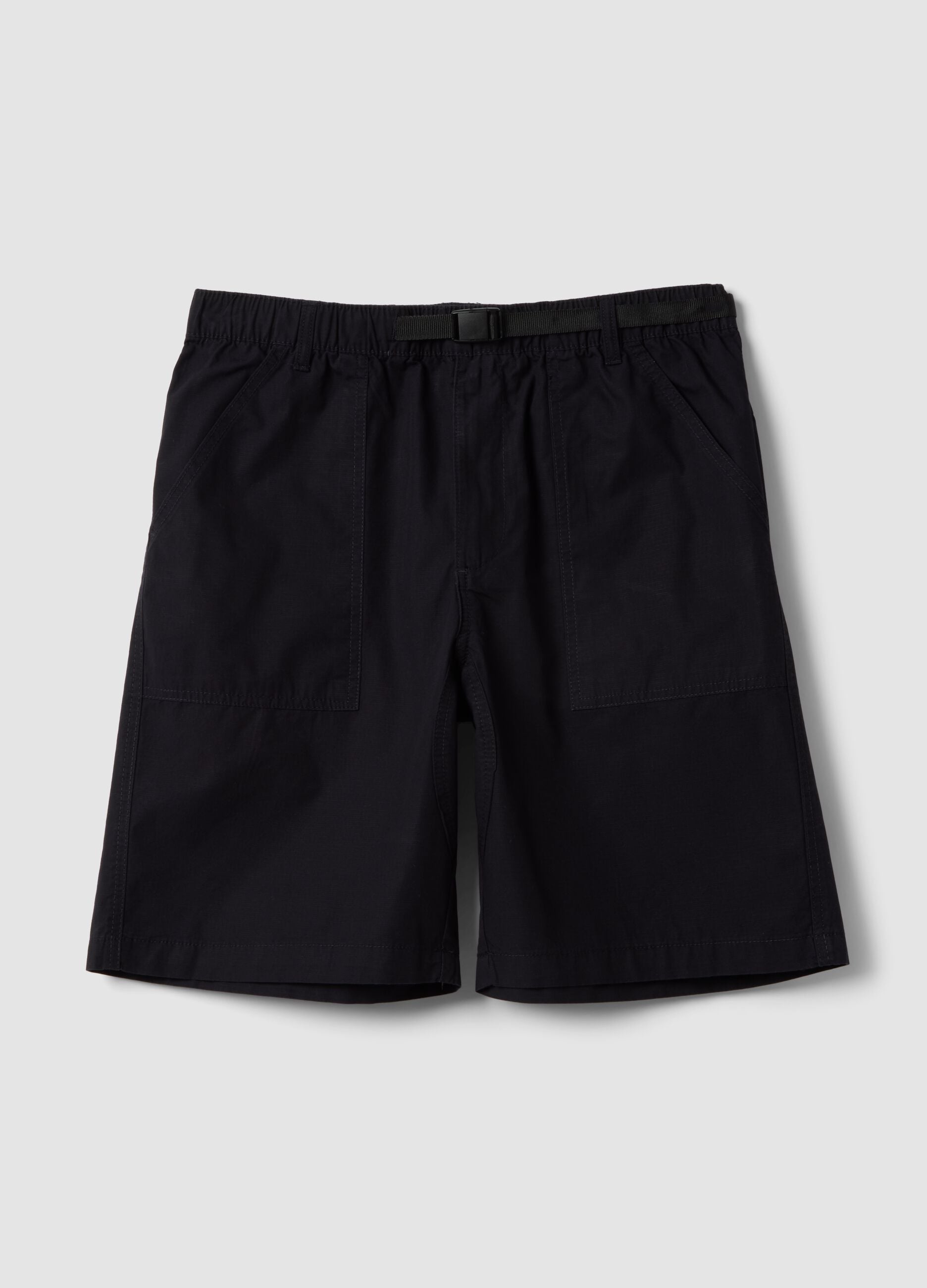 Blue pure cotton baggy-fit shorts with elasticated waistband
