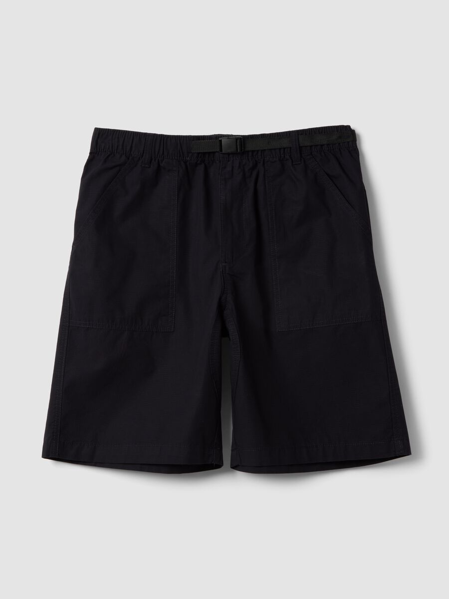 Blue pure cotton baggy-fit shorts with elasticated waistband_4