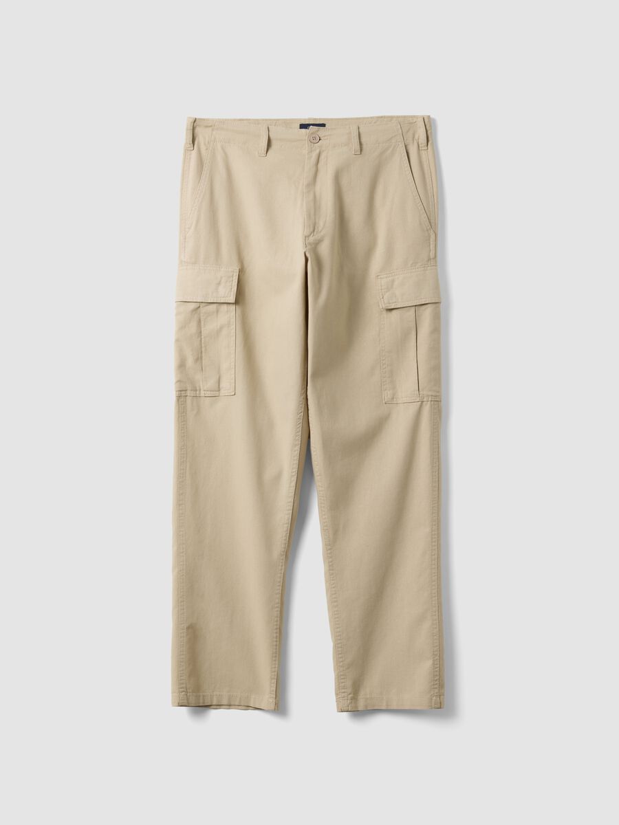 Beige linen-blend regular-fit cargo trousers_4