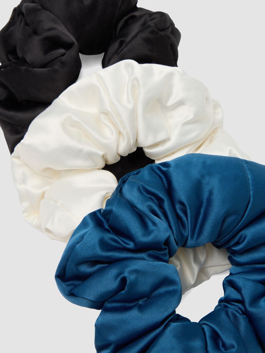 SINCERELY HAIR Chouchous en satin lot de 3 Noir&ndash;Bleu&ndash;Blanc_1