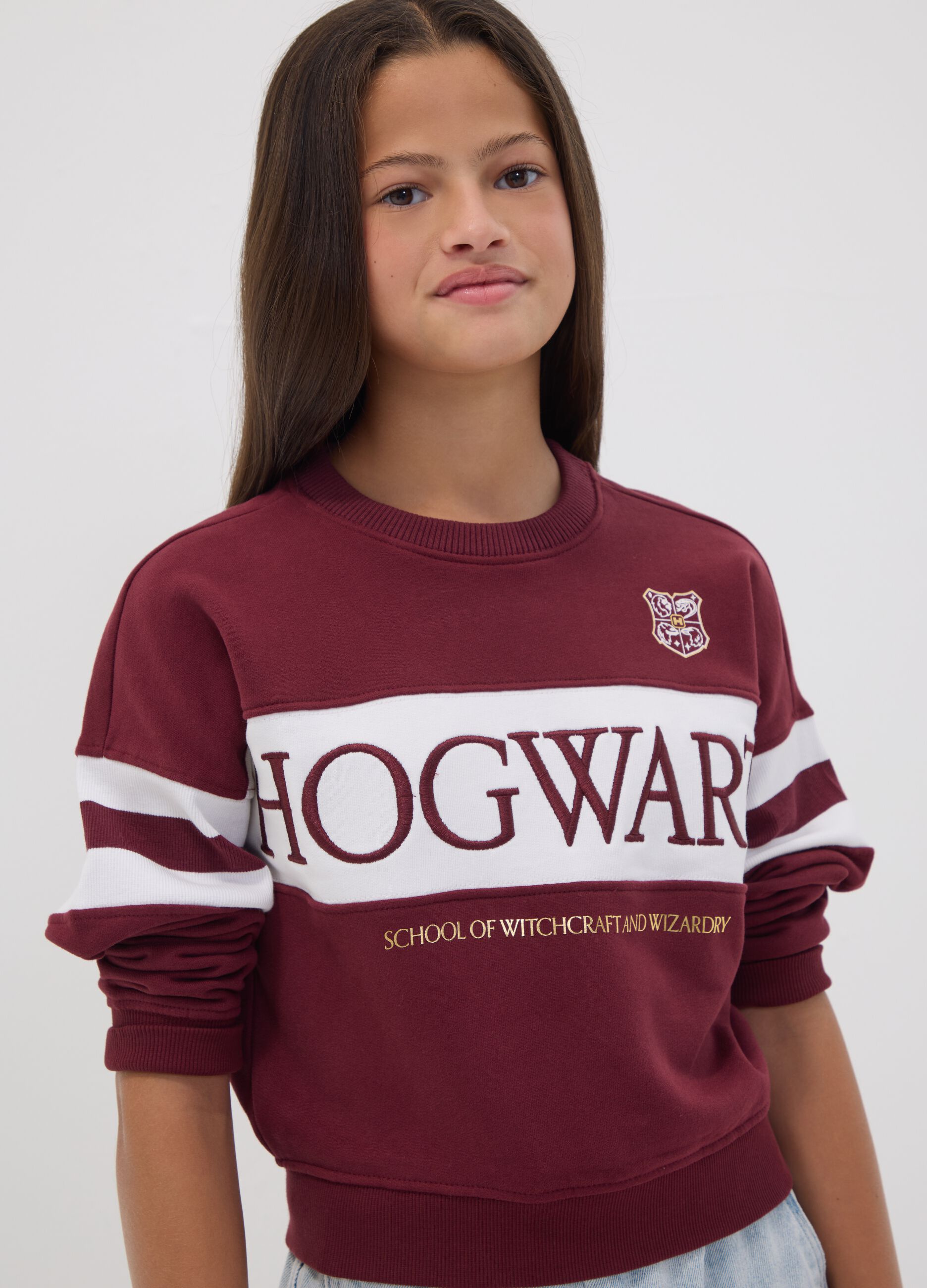 Red stretch-cotton sweatshirt with ribbed neckline, Harry Potter theme