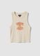 Beige fitted cotton-stretch printed vest top for girls_3