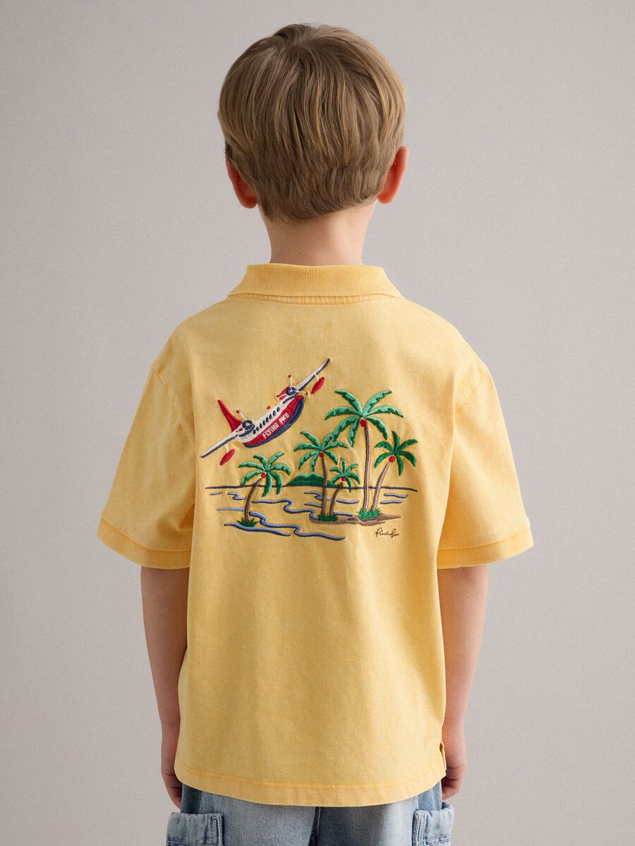 Yellow pure cotton polo shirt for boys regular fit with embroidery_2