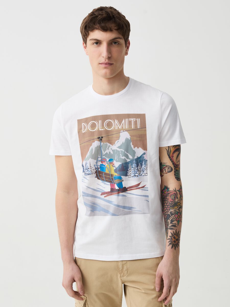 Cotton t-shirt with Dolomiti print_0