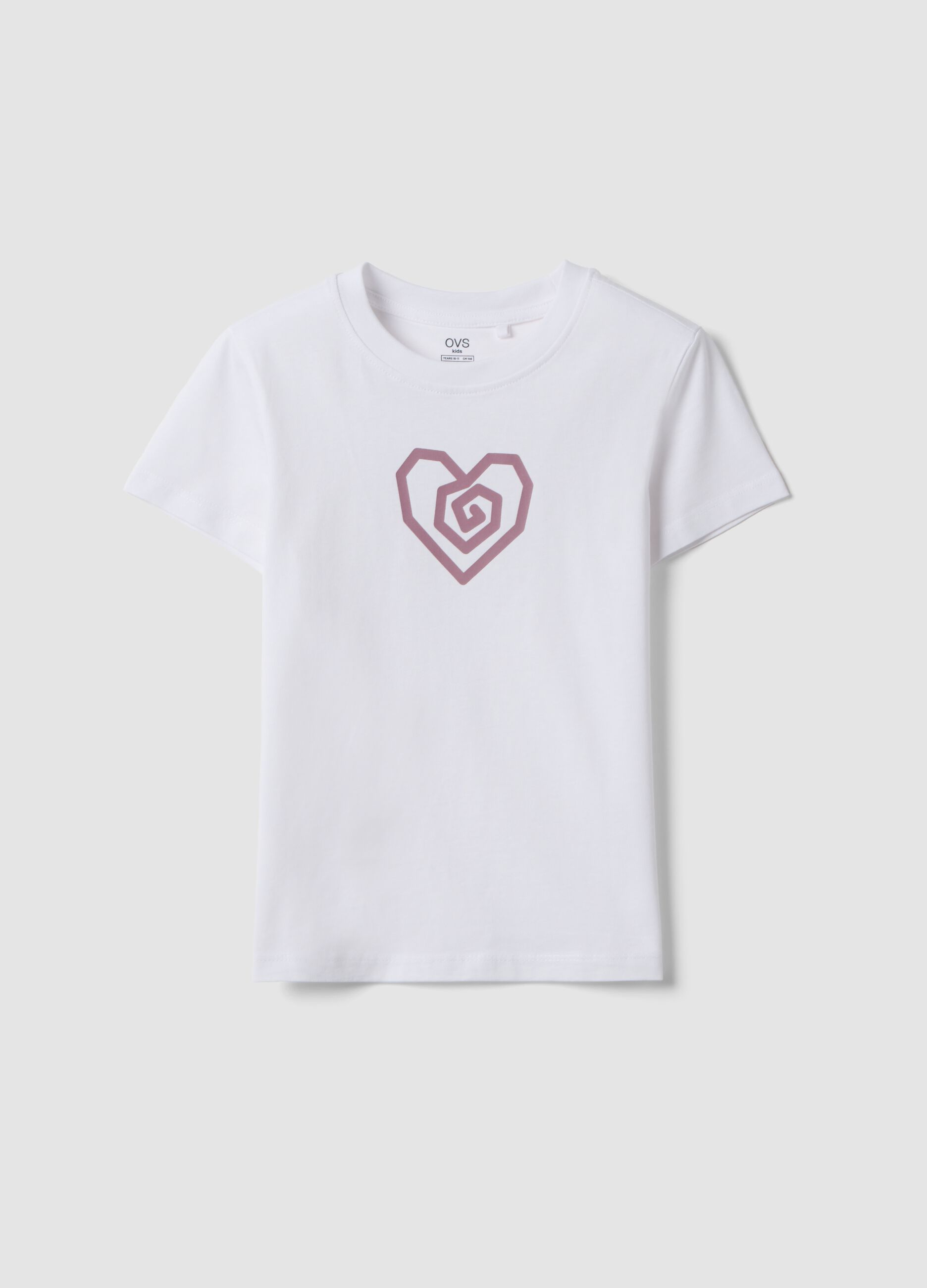 Girls' white organic cotton short-sleeved T-shirt, regular fit