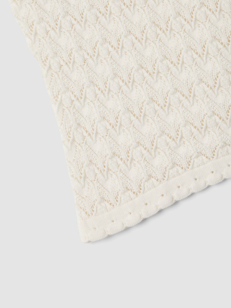White pure cotton bandeau top with openwork knit_5