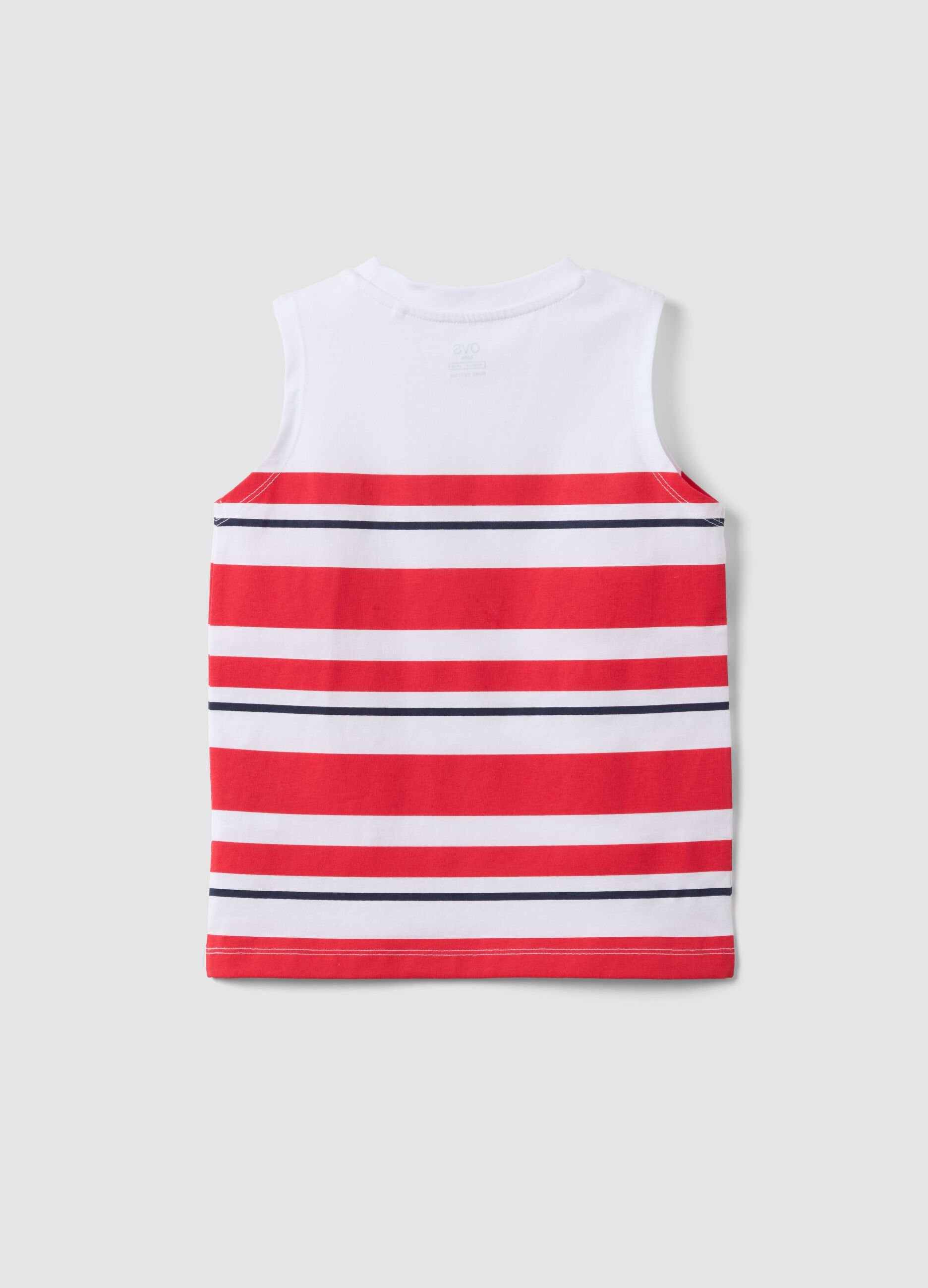 Boys' white vest with red stripes in pure cotton, regular fit
