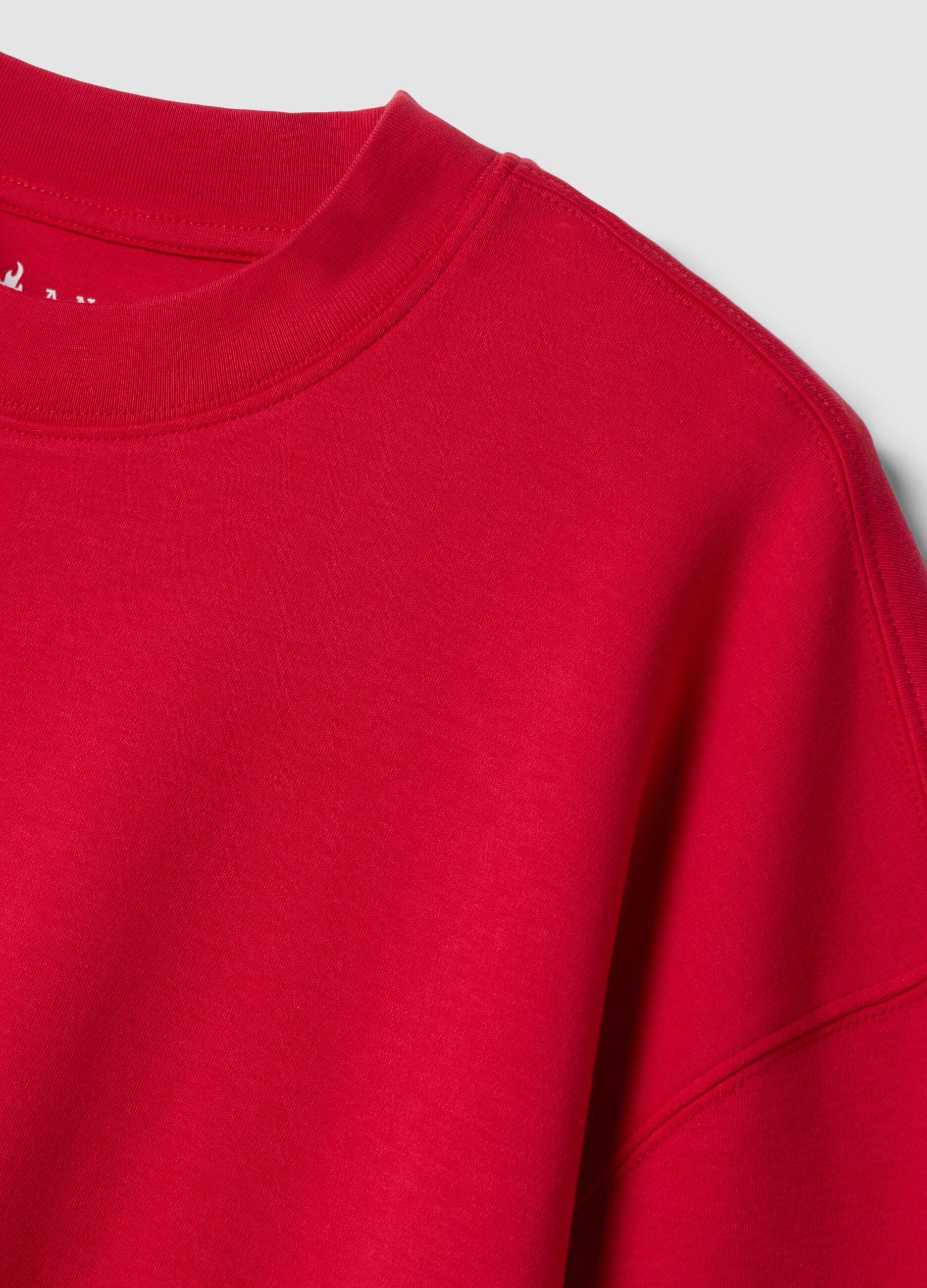 T-shirt rouge col rond en pur coton, coupe boxy