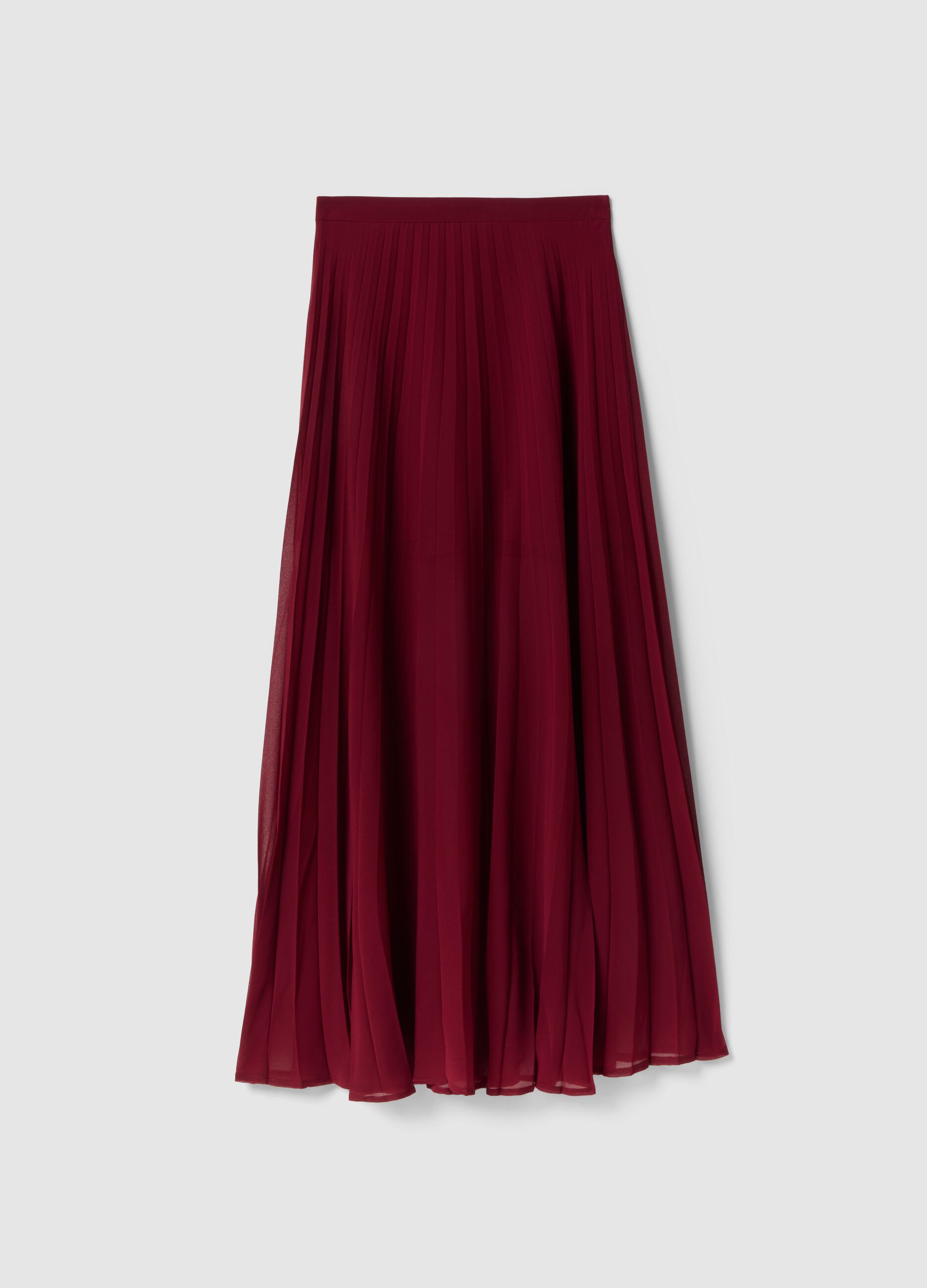 Regular fit red pleated long skirt