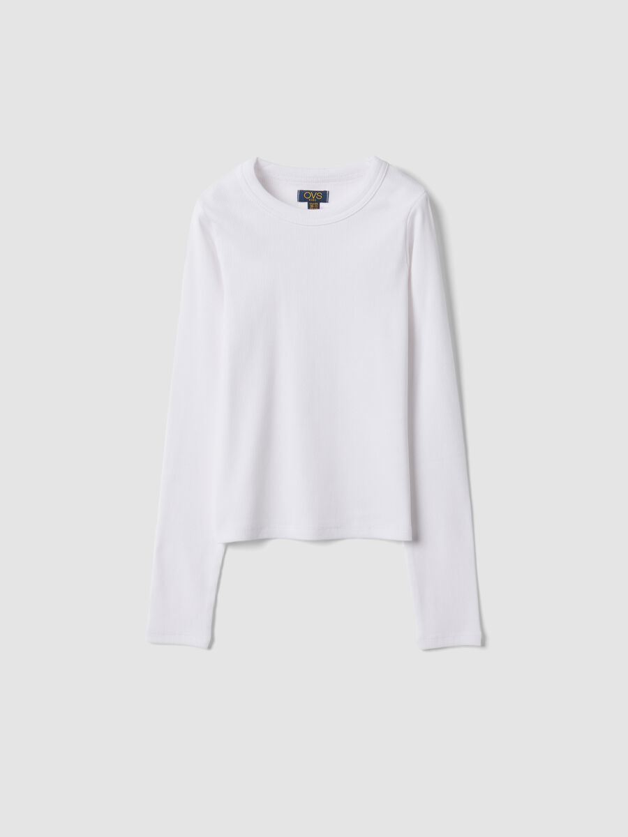 White stretch organic cotton T-shirt with ribbed neck_0