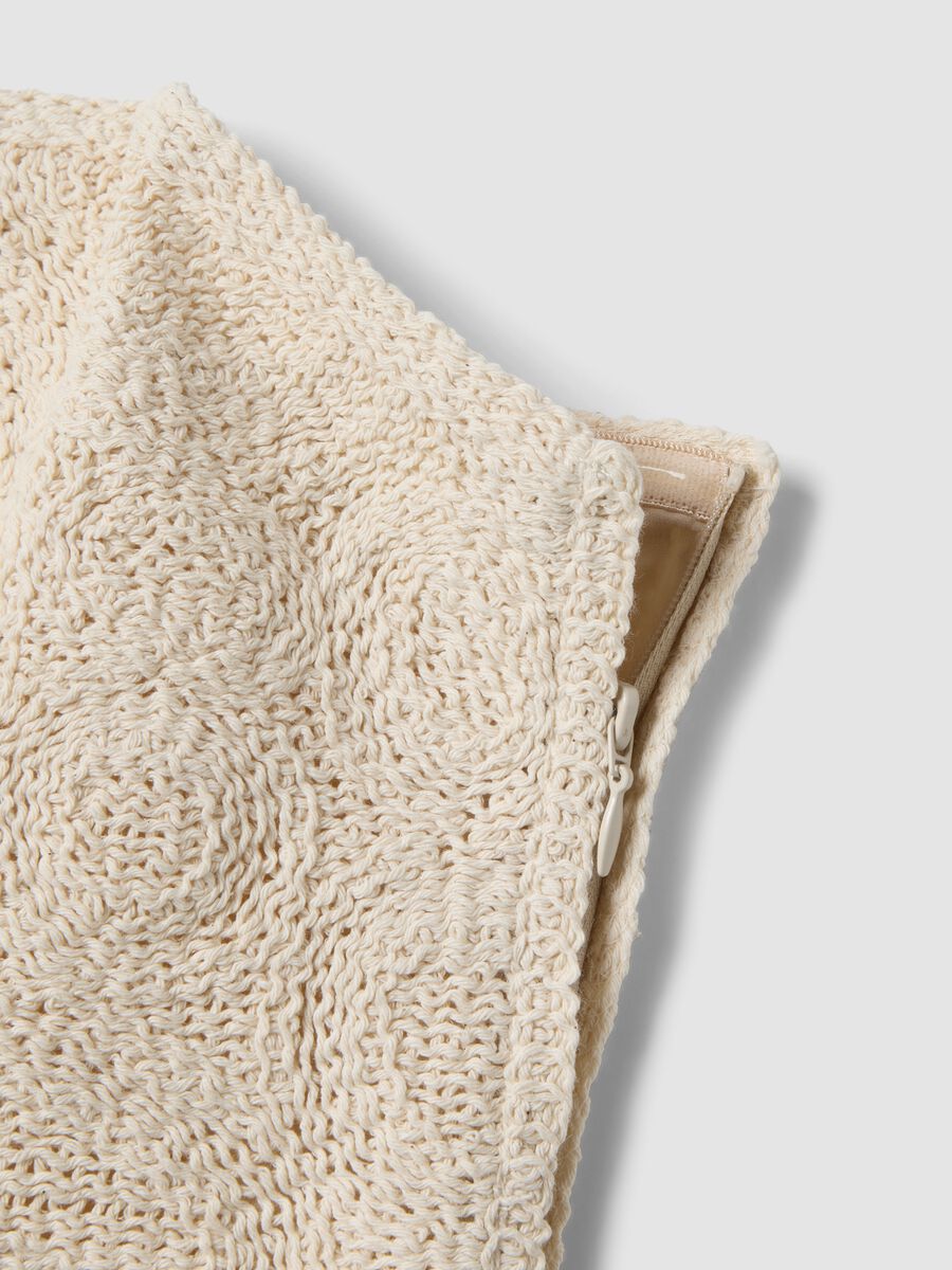 Beige strapless cotton-blend top, regular fit with textured knit_1