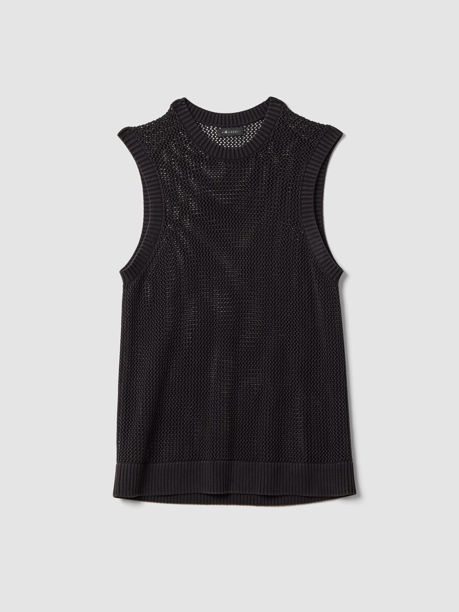 Black pure cotton mesh sleeveless top, oversized fit_5