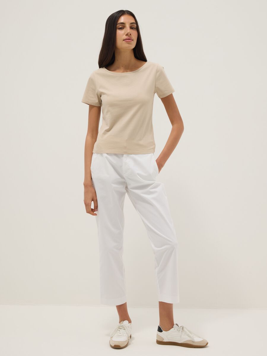 Beige short-sleeved pure cotton T-shirt_1
