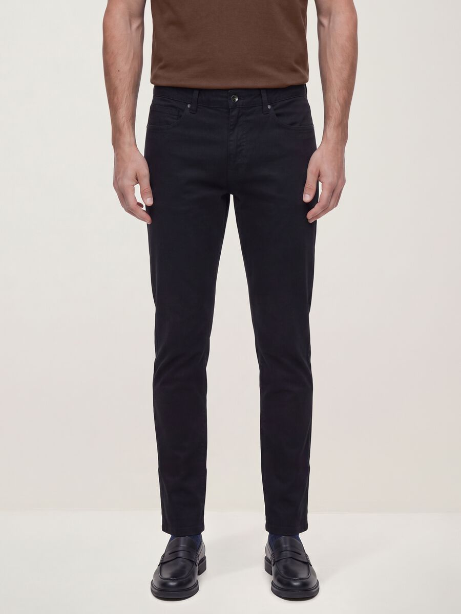 Black slim-fit stretch cotton twill trousers_1