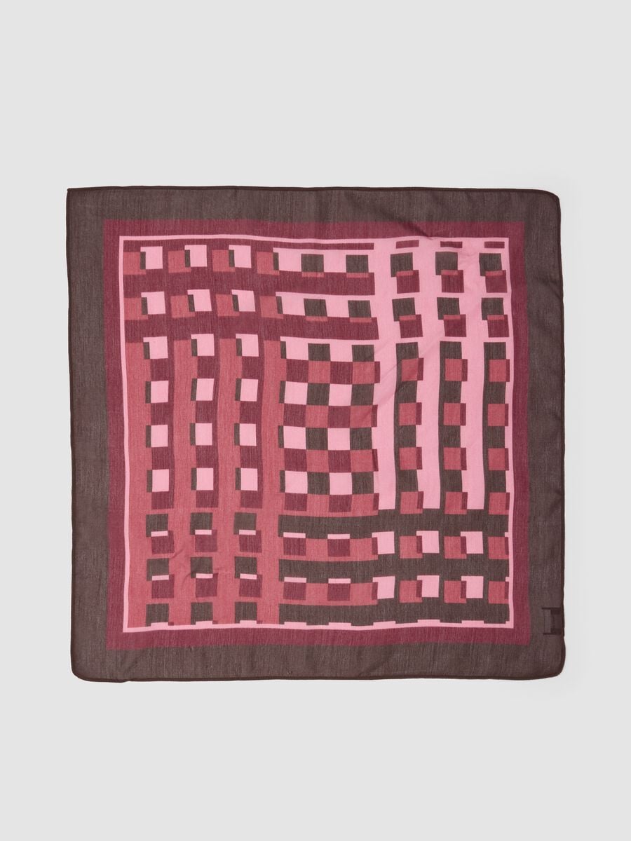 Brown modal and silk-blend scarf with geometric print_1