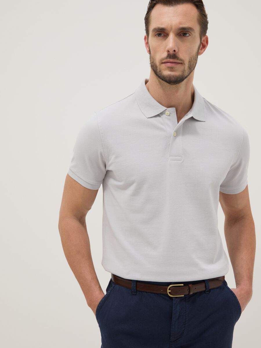 Grey cotton short-sleeved polo regular fit_1