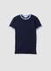 Blue stretch-cotton fitted T-shirt with contrast trims_0