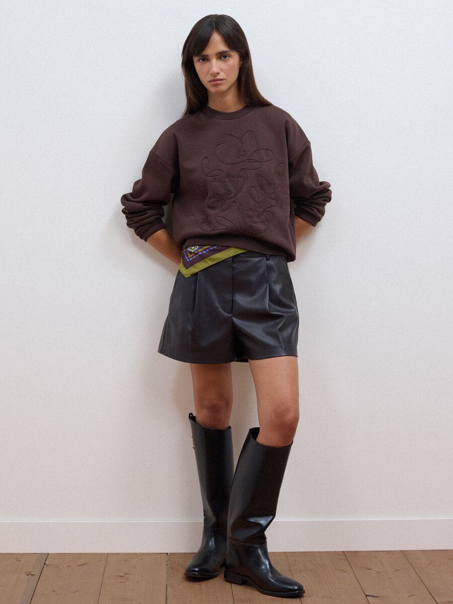 Brown cotton-blend crew-neck sweatshirt, regular fit_1