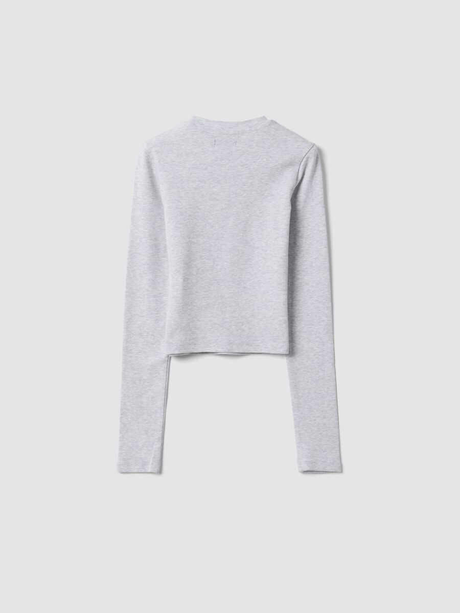 Girls&rsquo; grey organic stretch cotton T-shirt with ribbed neckline_1