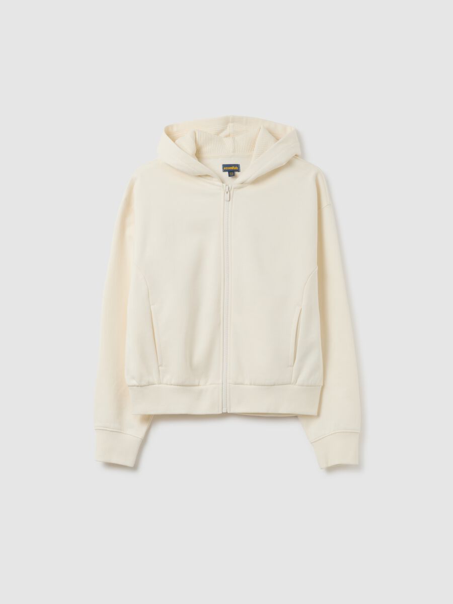 Girls' white hoodie in pure cotton regular fit with hood and zip_3