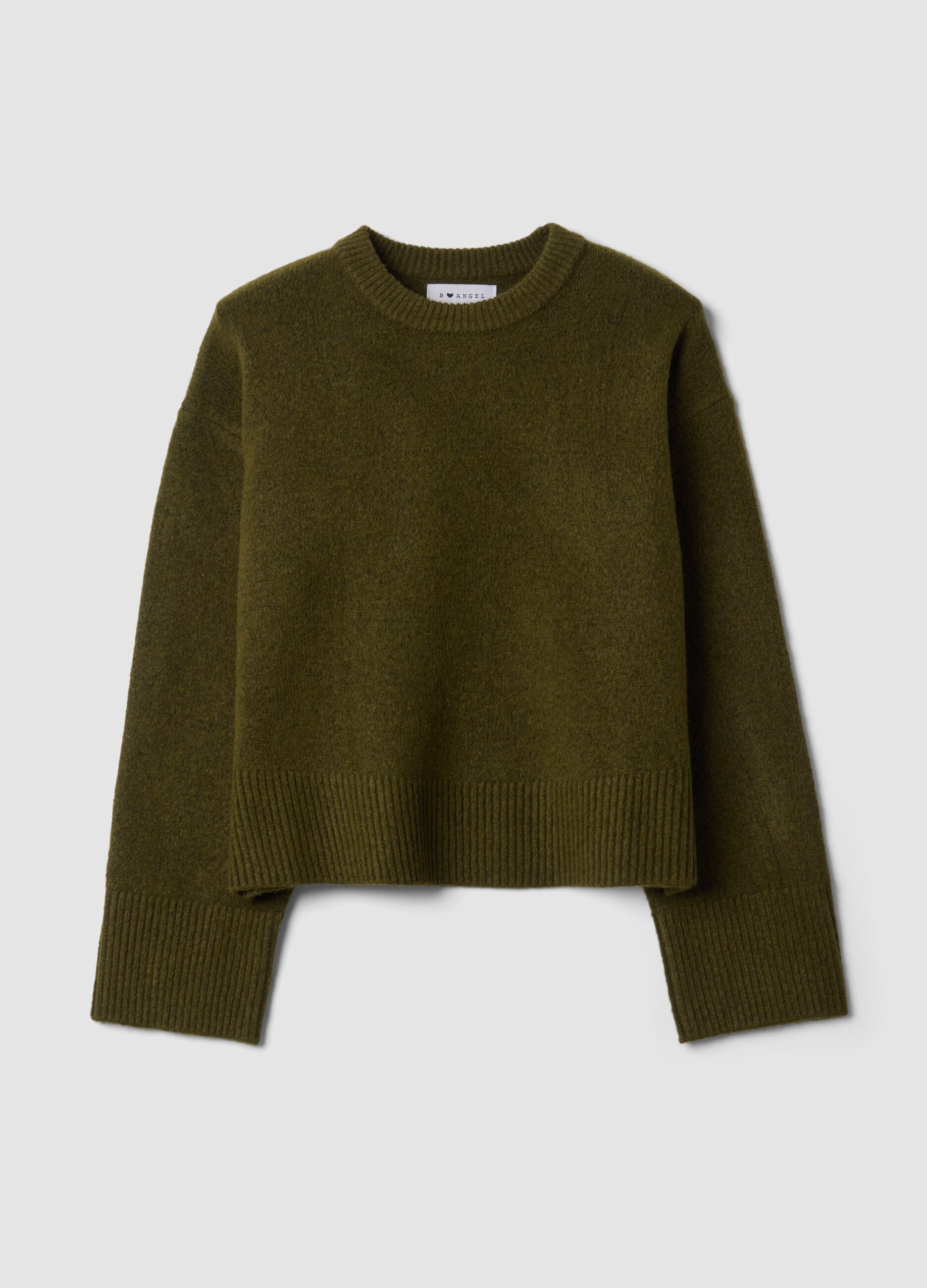Green stretch wool crew-neck oversized jumper